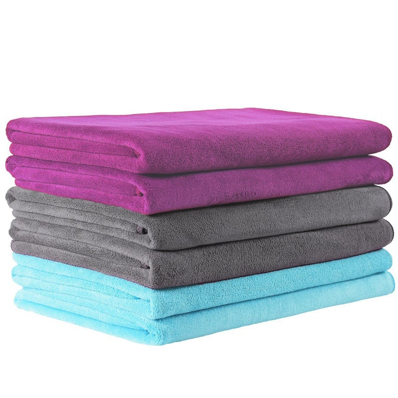 JML Microfiber Towels, Large Bath Towel Set 6 Pack, 27" x 55" - Extra Absorbent, Fast Drying, Multipurpose for Swimming, Fitness, Sport, Yoga, Purple/Grey/Light Blue - Image 1